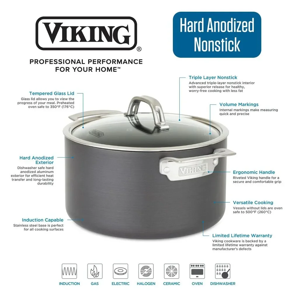 Viking Hard Anodized Nonstick 2-Quart Sauce Pan with Glass Lid NEW